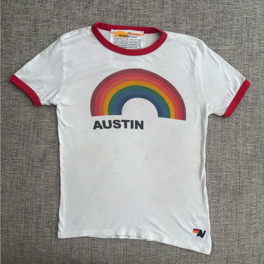 Aviator Nation 🌈 Austin Rainbow Ringer Tshirt Men’s Size Extra Small